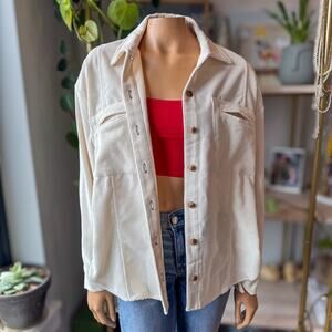 Blu Pepper Ivory Corduroy Button Up Shacket Oversized Shirt Jacket - Size Small